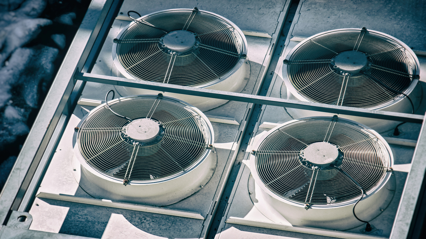 air conditioner heat pump white fans vent rooftop splitters rotating background air conditioner heat pump white fans vent rooftop splitters rotating background